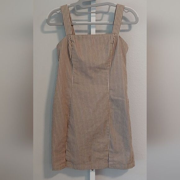 Forever 21 Pinstripe Dress Mini Sz S Light Olive Green & White - Picture 1 of 10
